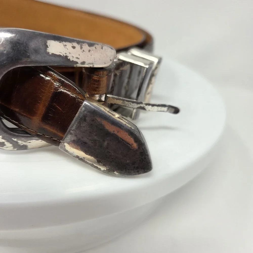Onyx Brighton X5507 Men's Brown Croco-embossed Leather Dress Belt 44
